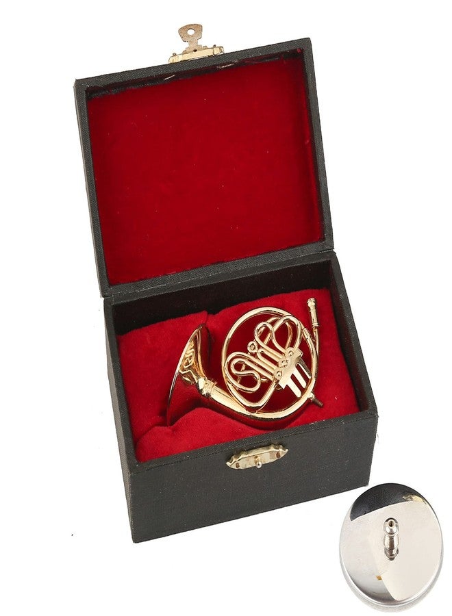 Dselvgvu Miniature French Horn with Stand and Case Brass Mini Musical Instrument French Horn Replica Collectible Figurines Dollhouse Accessories Model Home Decoration Display Ornament (3.75"x1.77") - Image 3